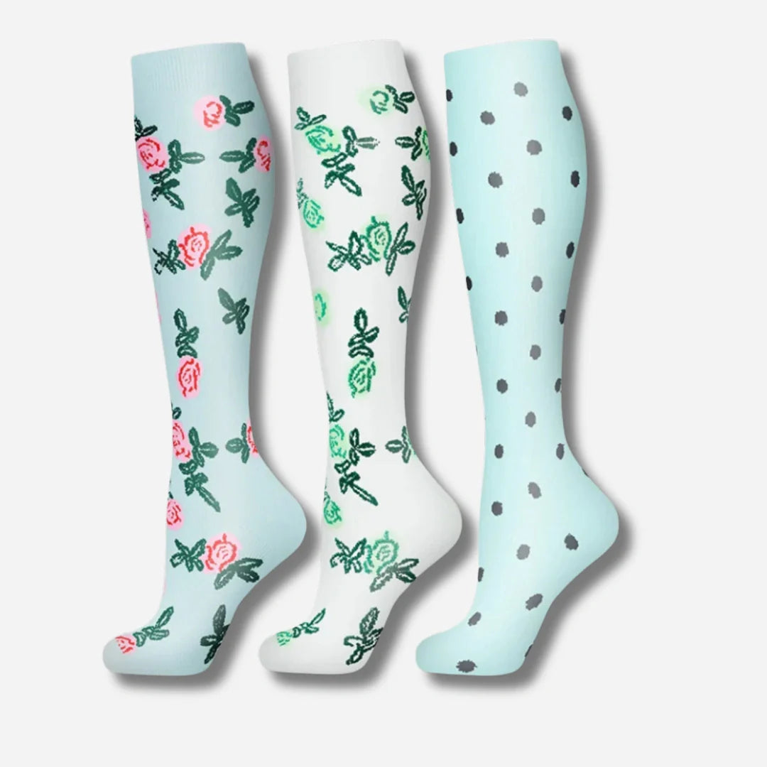 ErgiloJoy - 3-pack mönstrade stödstrumpor