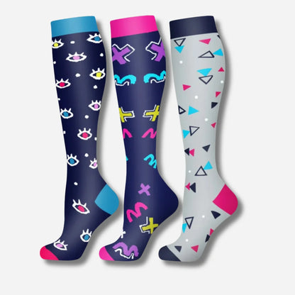 ErgiloJoy - 3-pack mönstrade stödstrumpor