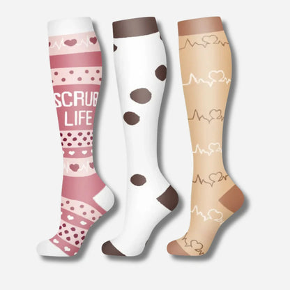 ErgiloJoy - 3-pack mönstrade stödstrumpor