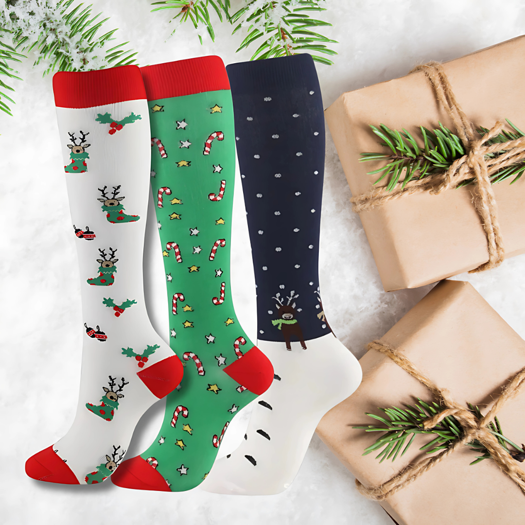 ErgiloJoyful 3-pack - Stödstrumpor med julmotiv